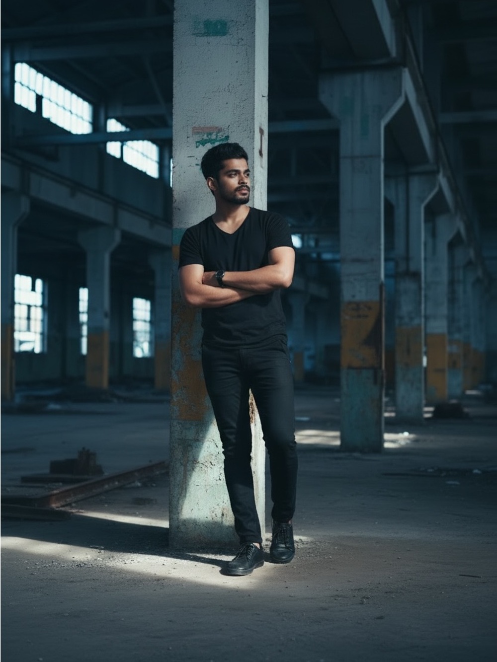 21MEN Mens T-Shirt Medium M Solid Black V-Neck Short Sleeve Casual Tee Basic